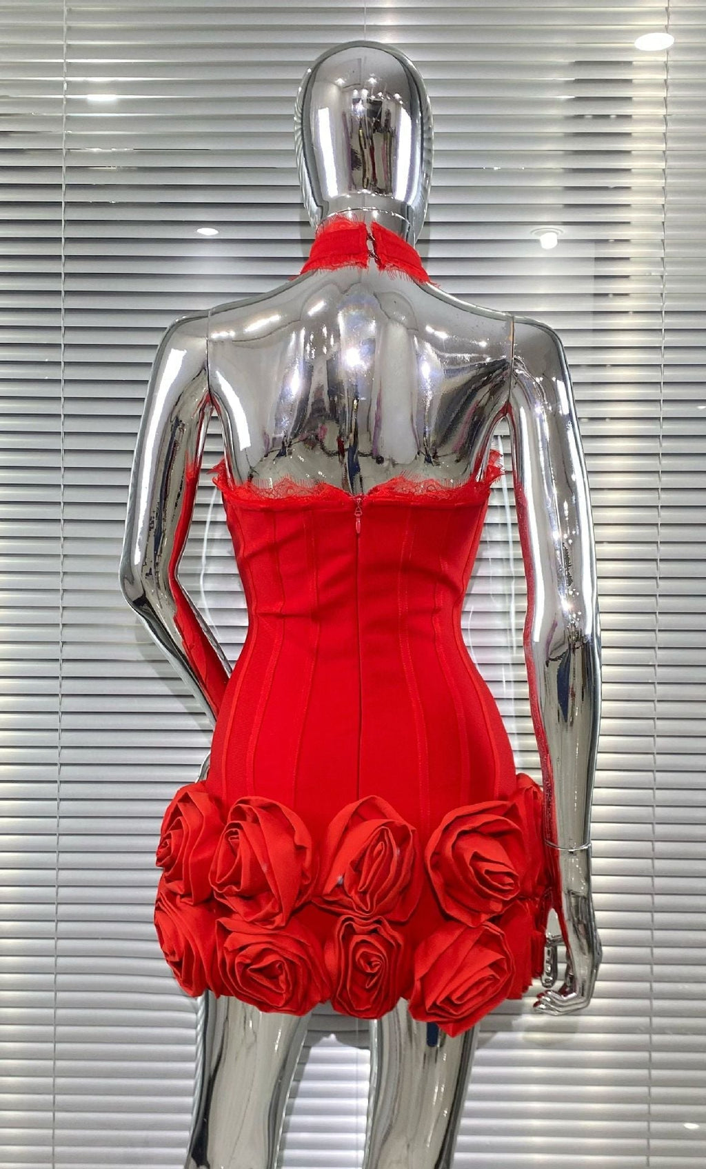 louise Halter Neck Flower Bandage Mini Dress in red Avalabel