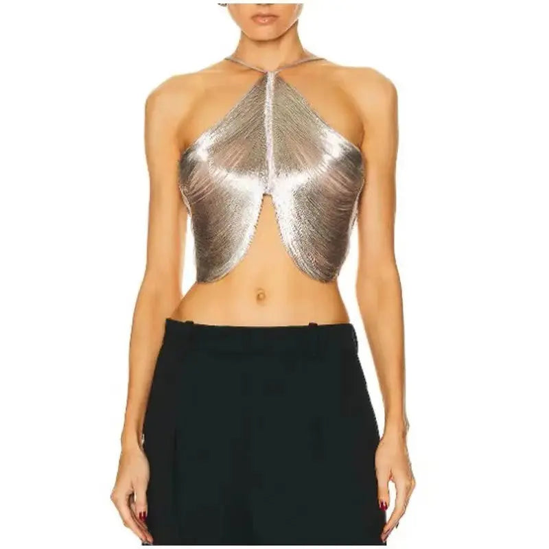 off shoulder camisole vest irregular fringed halterneck top Avalabel