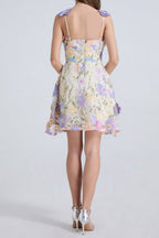 Georgia 3d Floral Lace Mini Dress in Purple Avalabel