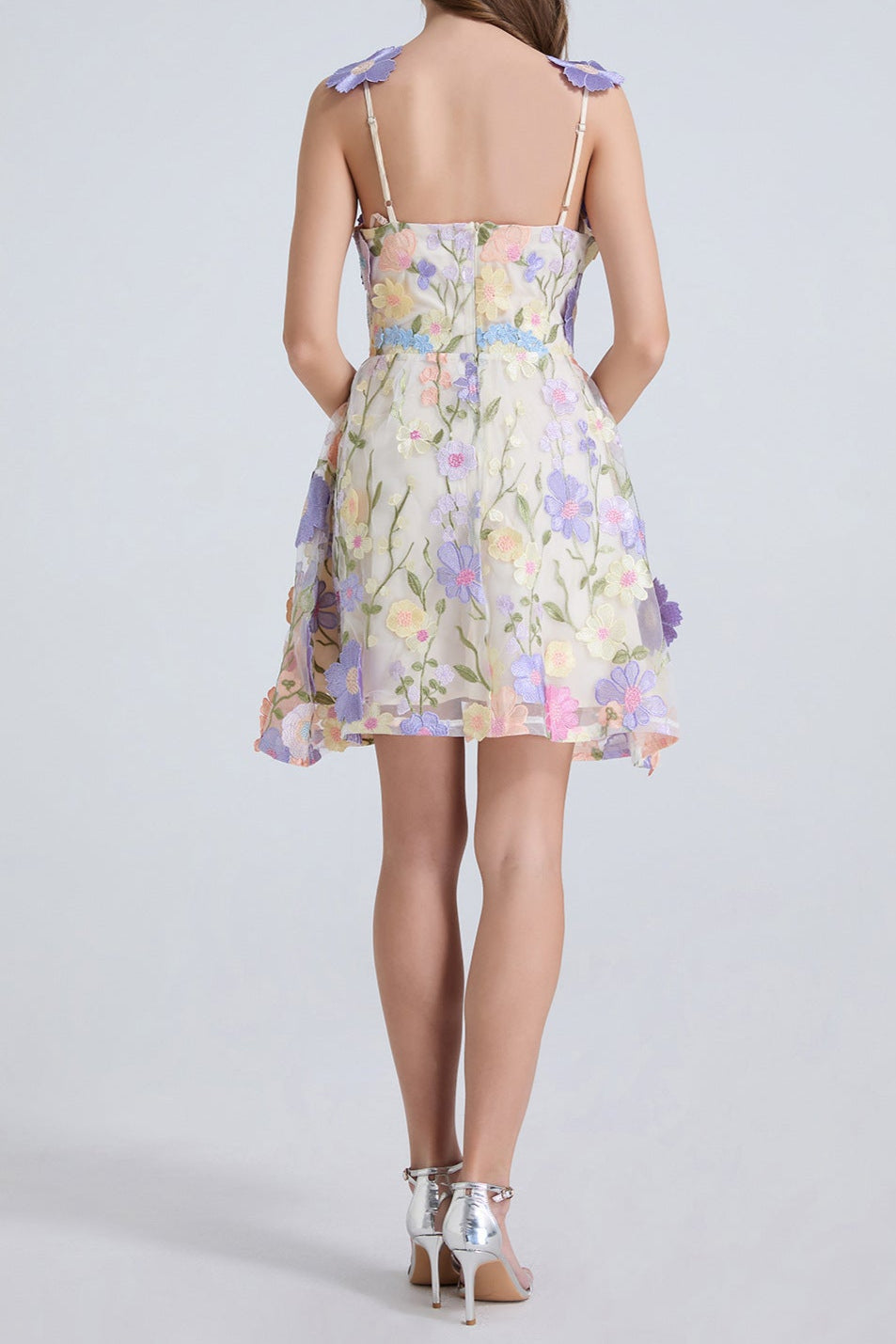 Georgia 3d Floral Lace Mini Dress in Purple Avalabel