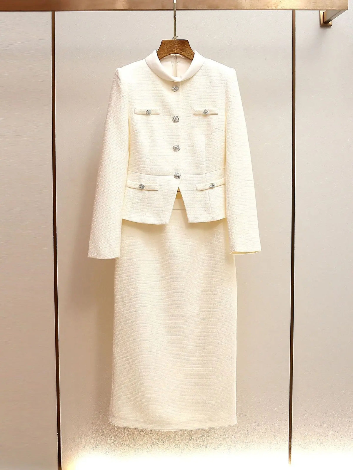 michaelia Cream Boucle Tailored Midi Dress set Avalabel