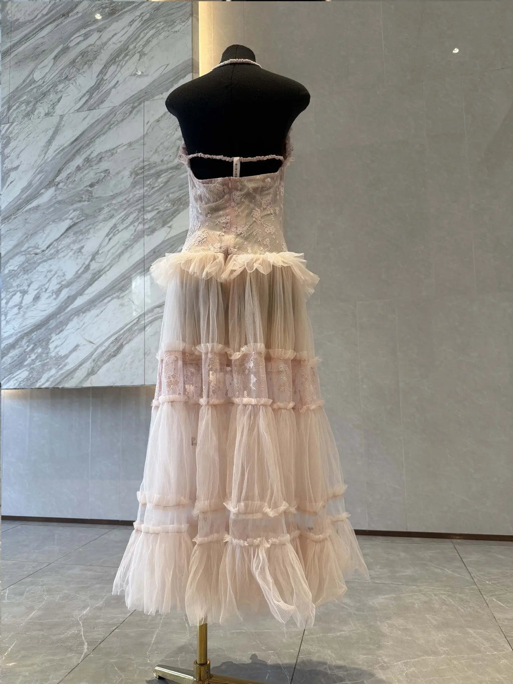 Hermosa Lace Splicing Layer Maxi Dress in Pink Avalabel