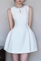 alyssa Round neck diamond sleeveless dress in white Avalabel