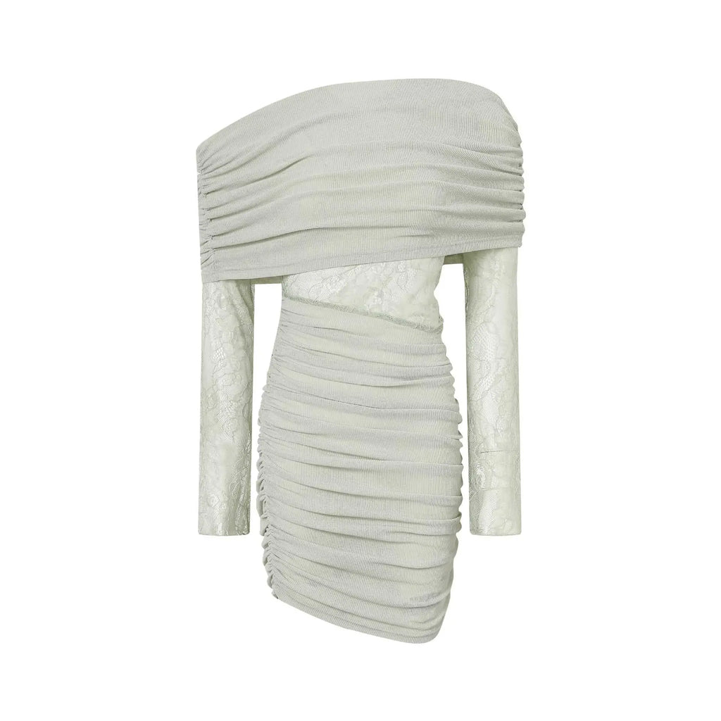 Matcha lace strapless spliced knitted mini dress Avalabel