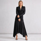 josephine v-neck ruched long-sleeve maxi dress in black Avalabel