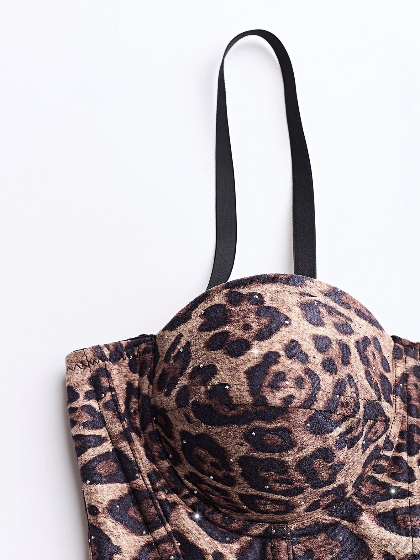 Calista Brown European and American Style Leopard Print Velvet Strapless Camisole Avalabel