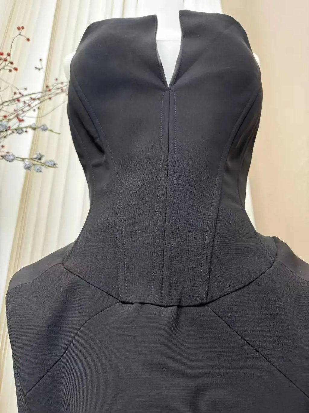 laura Folded Collar Corset Mini Dress in Black Avalabel