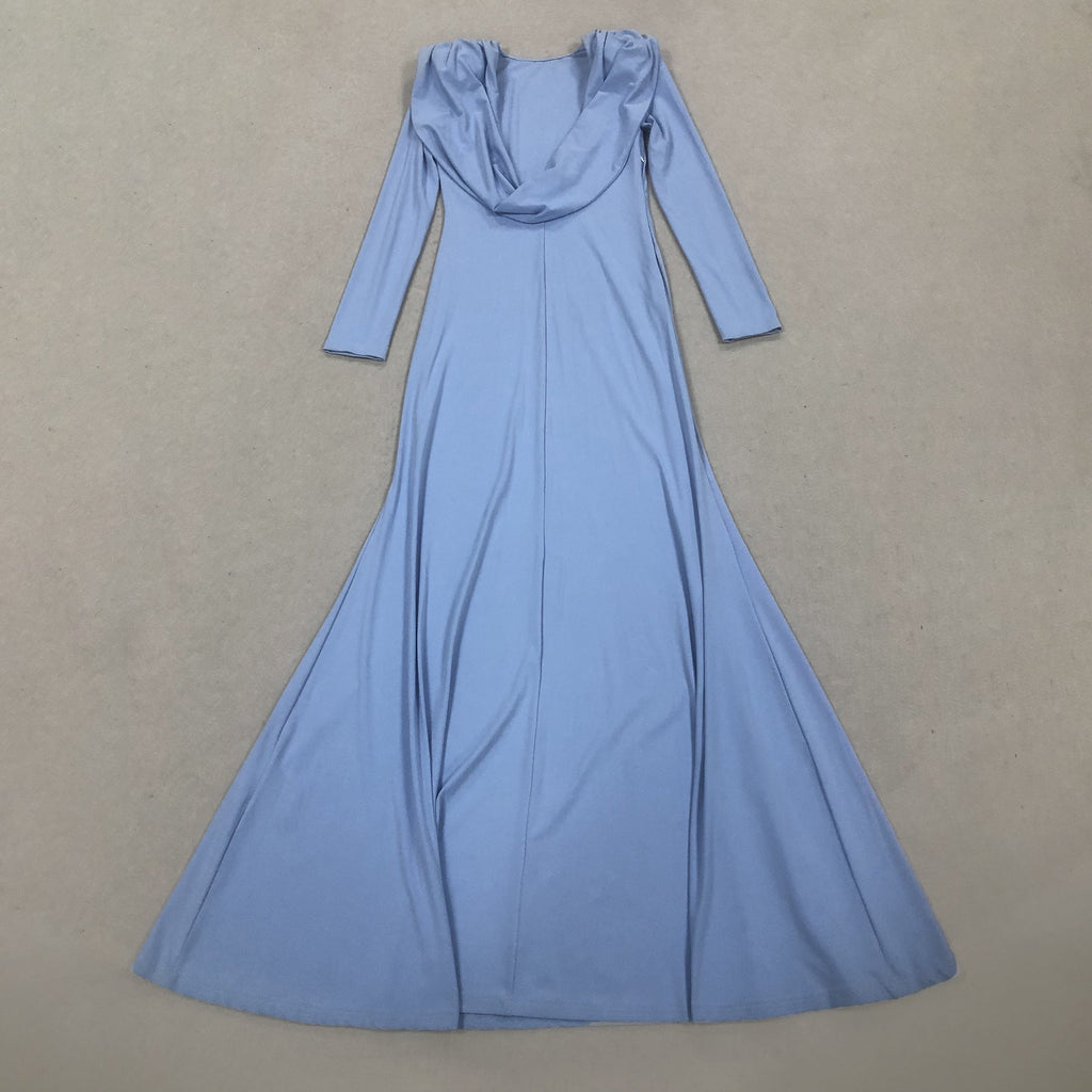 vicky Knitted long sleeves backless bodycon maxi dress in blue Avalabel