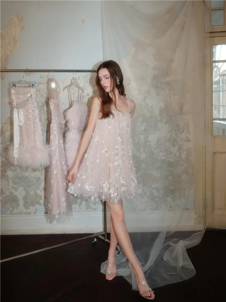 Zola Pink Flower Embroidered Loose doll Party Dress Avalabel