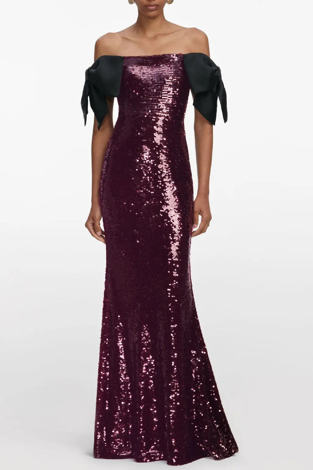 jessie Bow Detail Bardot Sequin Maxi Dress In burgundy Avalabel