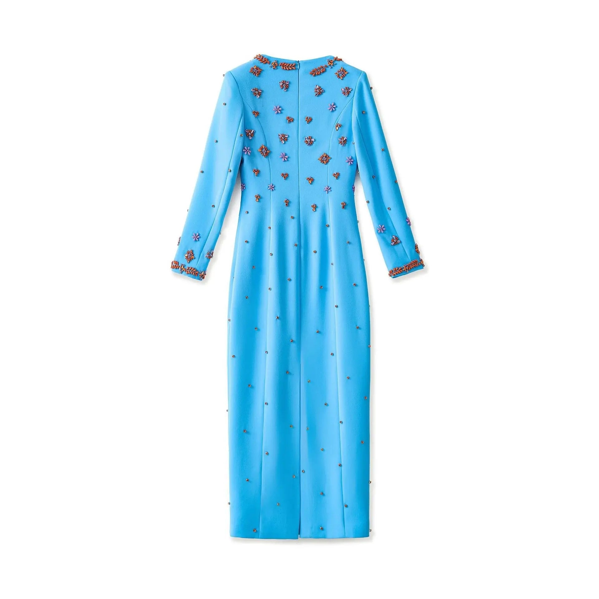 meroy square neck floral Beading Embroidery maxi dress in sky blue Avalabel