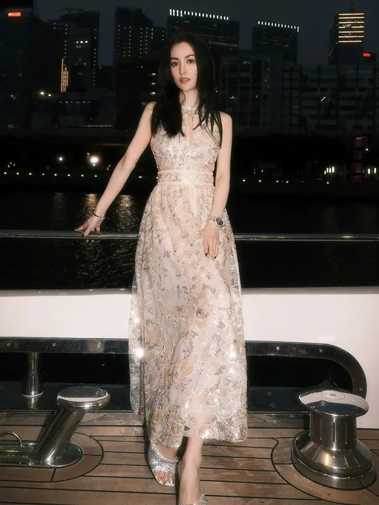 Gold Couture with Floral Embroidery Sequin Banquet Dress Avalabel