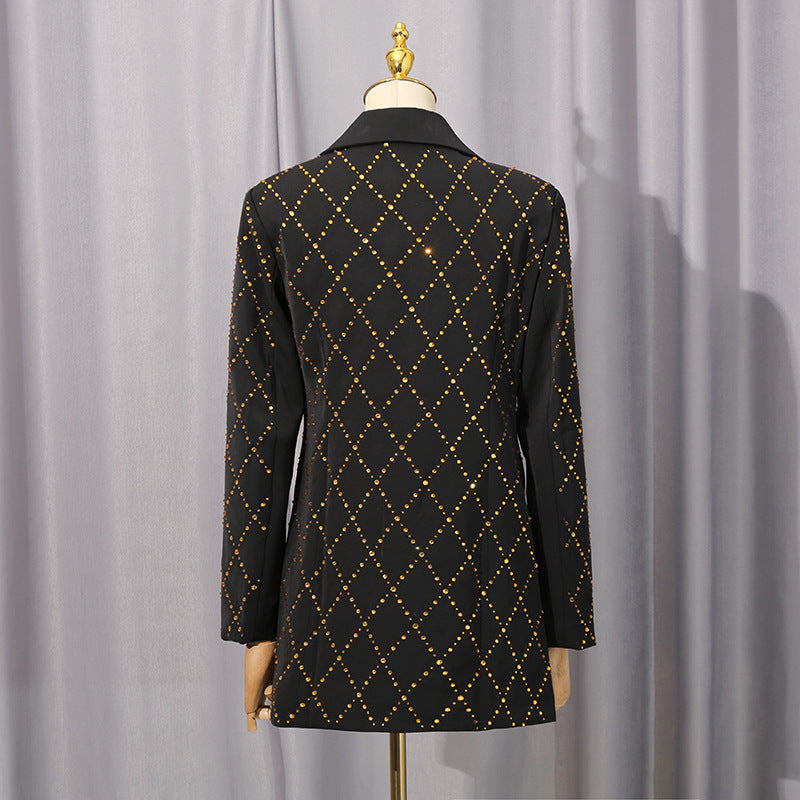 adelaide black Folded Collar Rhinestone Blazer Avalabel