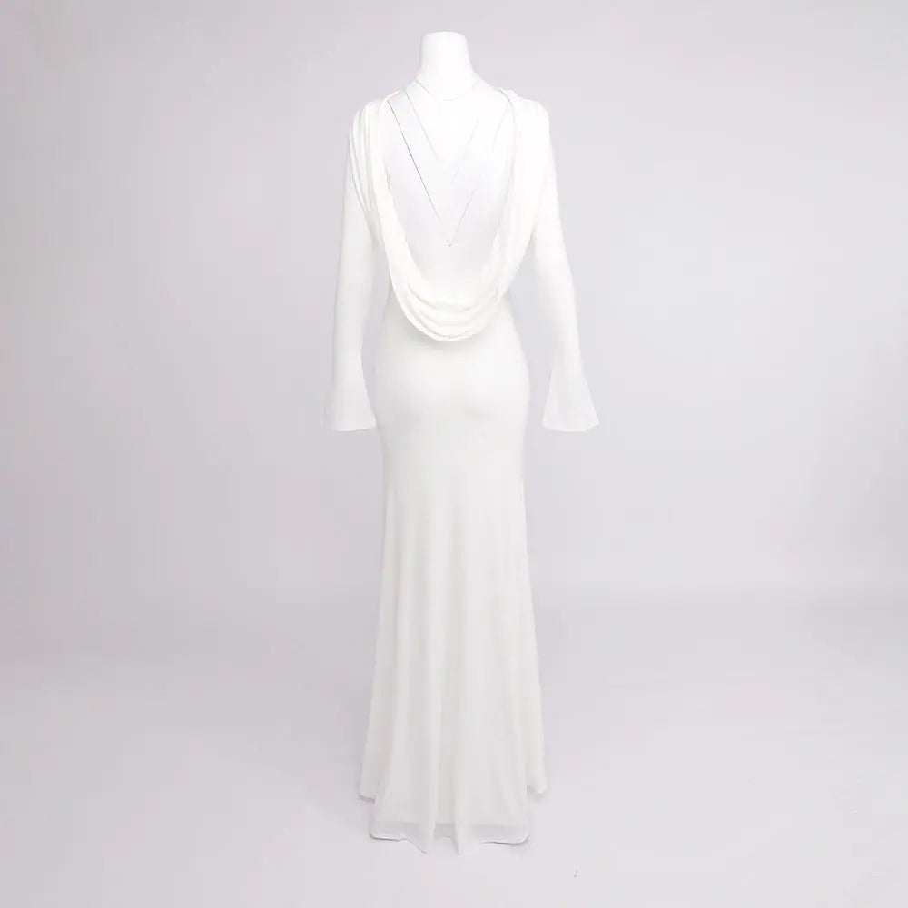 gloria DRAPED BACKLESS JERSEY MAXI DRESS in white Avalabel