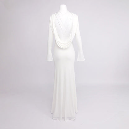 gloria DRAPED BACKLESS JERSEY MAXI DRESS in white