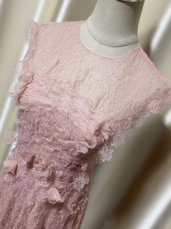 jennifer Lace Flower embellished maxi Dress in pink Avalabel