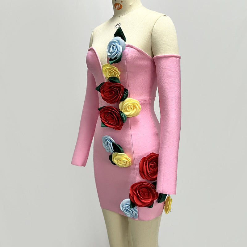 Eigra 3d Flower Tube Top Mini Dress Avalabel