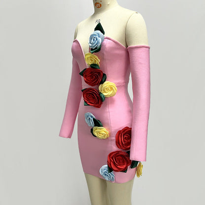 Eigra 3d Flower Tube Top Mini Dress