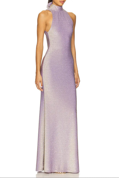 delia Sleeveless back flower embellished halter maxi dress in pale purple Avalabel