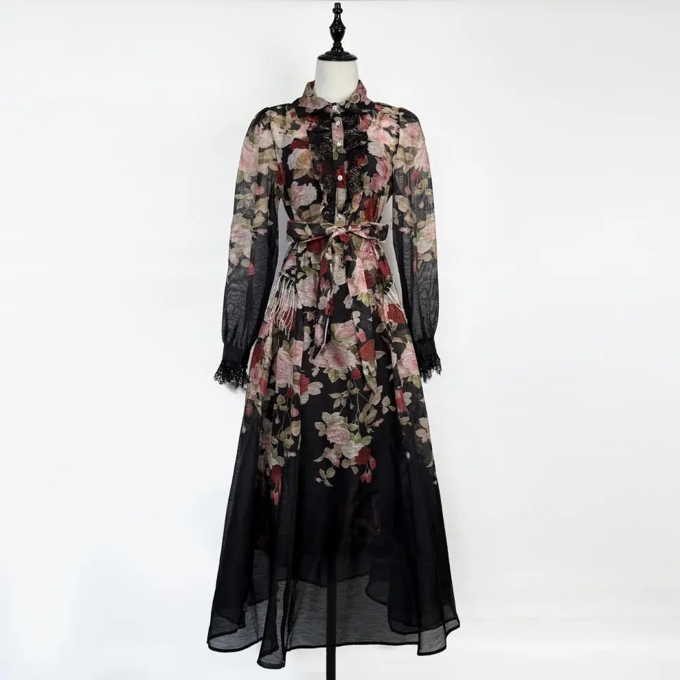 shirley Long Sleeve floral Printed Woven Maxi Dress Avalabel