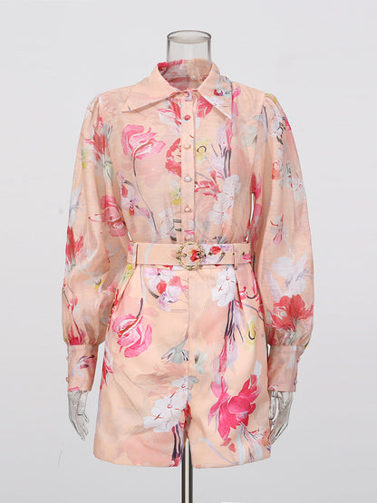 Orange Jenny Floral Printed Shirt Shorts Set