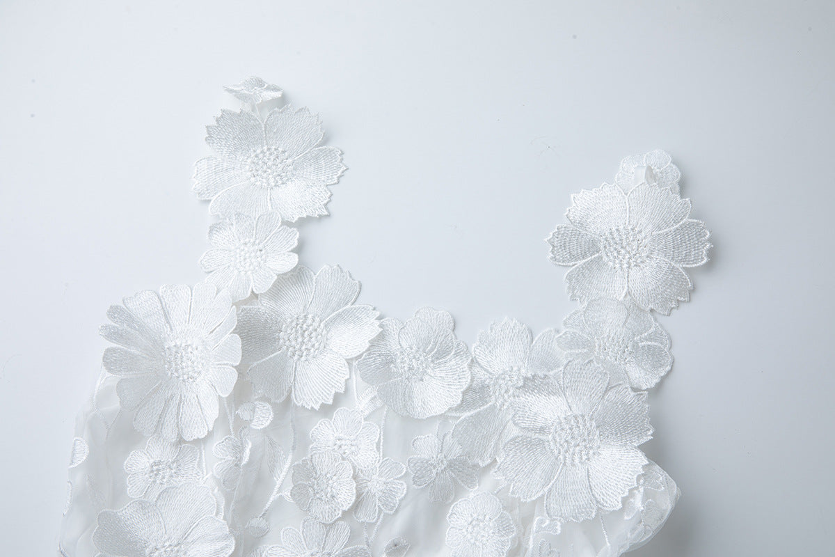 Georgia 3d Floral Lace Mini Dress in White Avalabel