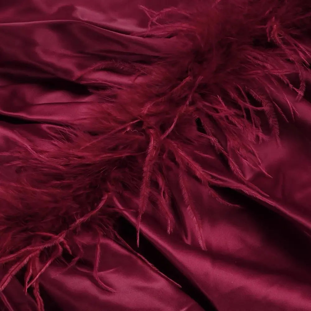 burgundy feather embellished strapless mini dress Avalabel