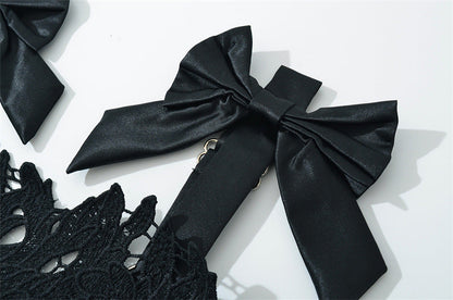 Hermosa Bow Strap Embroidered Lace Maxi Dress in black