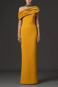 Mesh-Paneled Beaded Rhinestone-Embellished Maxi Dress - Yellow Avalabel