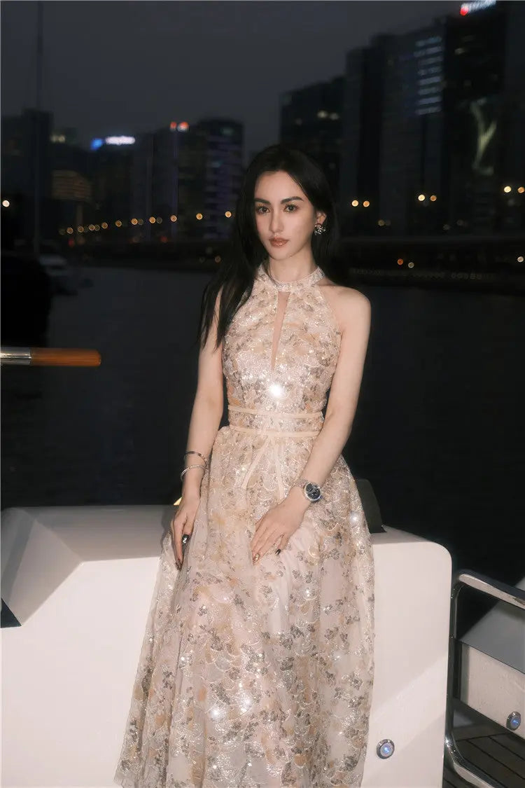 Gold Couture with Floral Embroidery Sequin Banquet Dress Avalabel