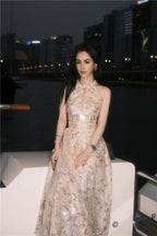 Gold Couture with Floral Embroidery Sequin Banquet Dress Avalabel