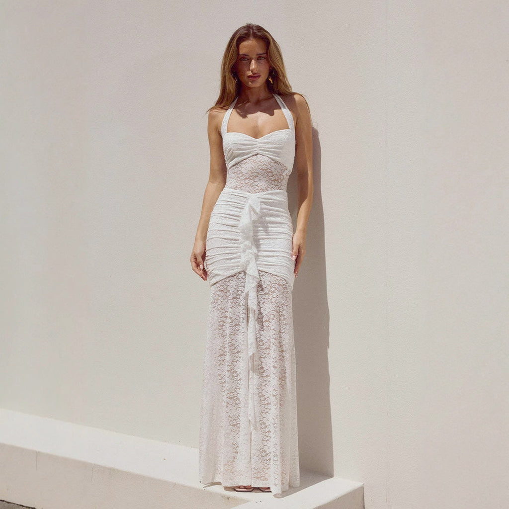 New Fashionable off-Shoulder Slimming Lace Dress Avalabel