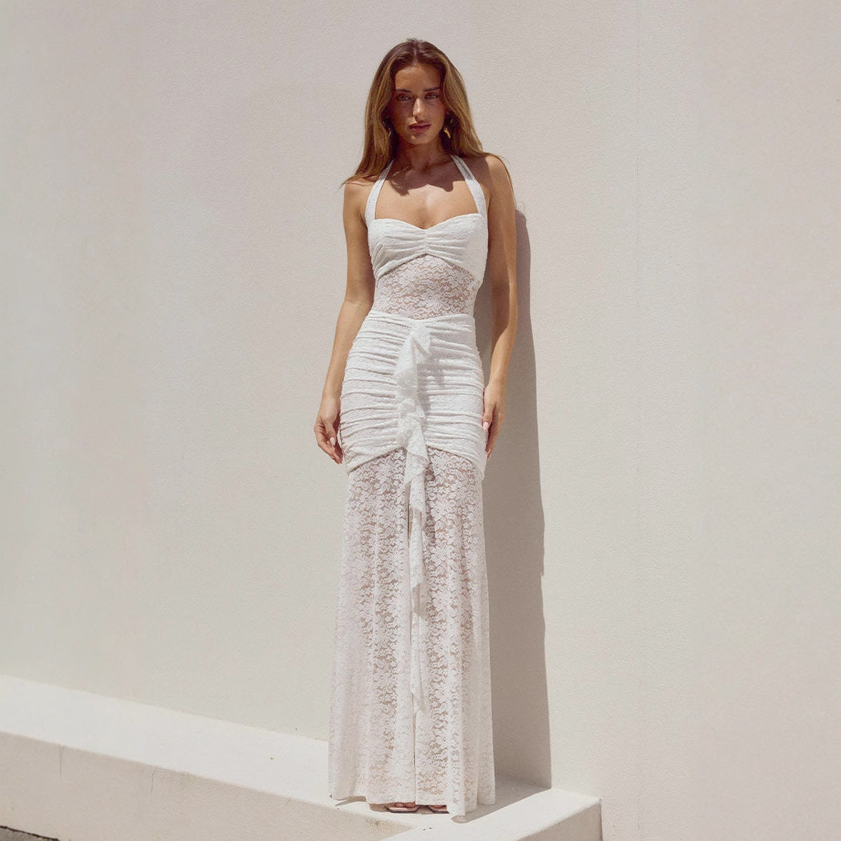 New Fashionable off-Shoulder Slimming Lace Dress Avalabel