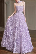 Arlene Floral Strapless Evening Gown - Purple Avalabel