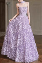 Arlene Floral Strapless Evening Gown - Purple Avalabel