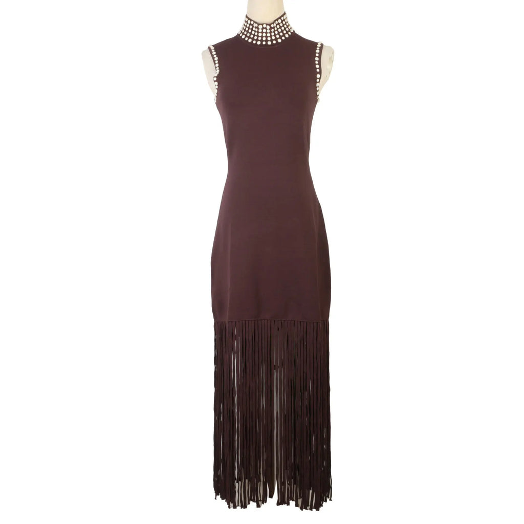 lara Brown Fringe Knit Embellished sleevless midi Dress Avalabel