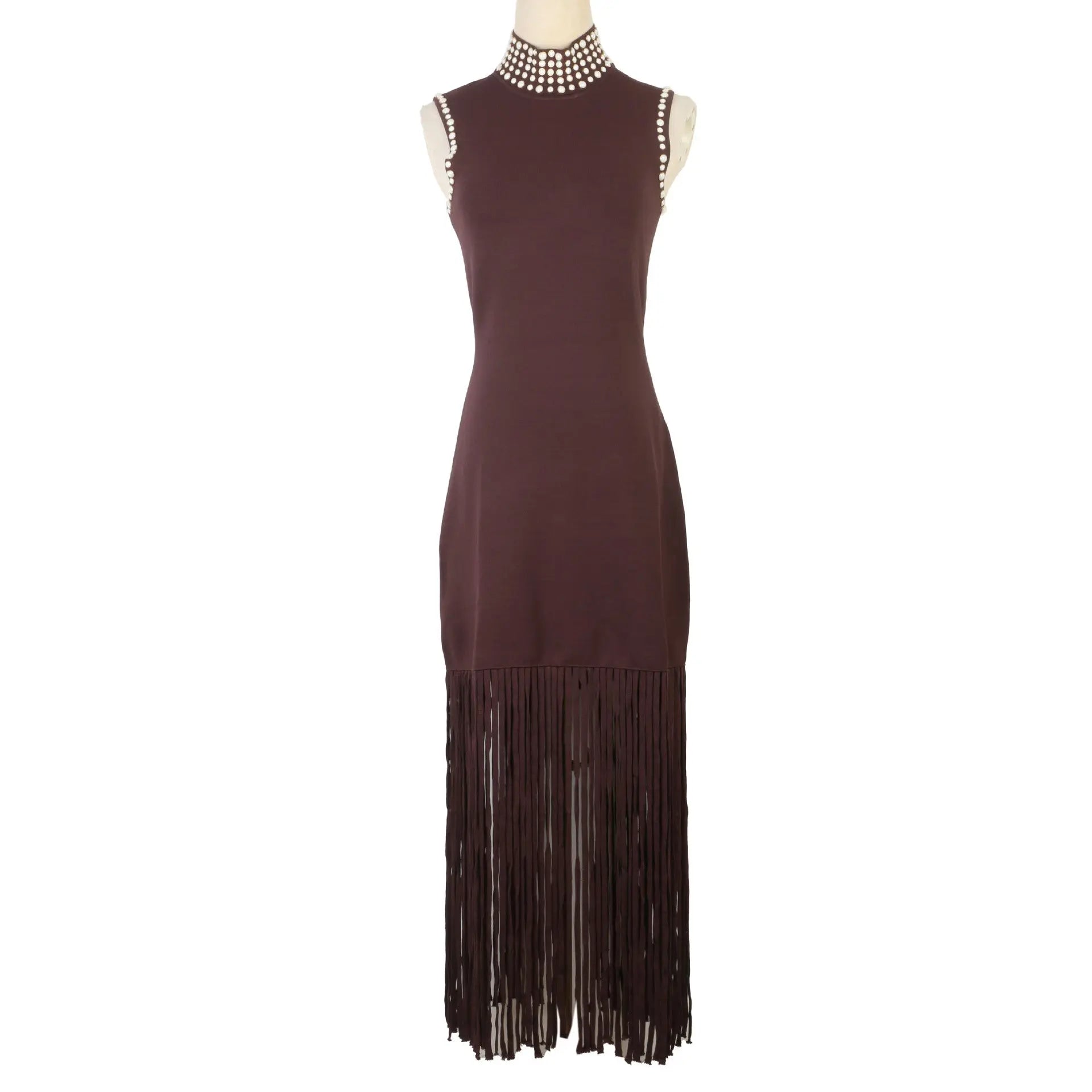 lara Brown Fringe Knit Embellished sleevless midi Dress Avalabel