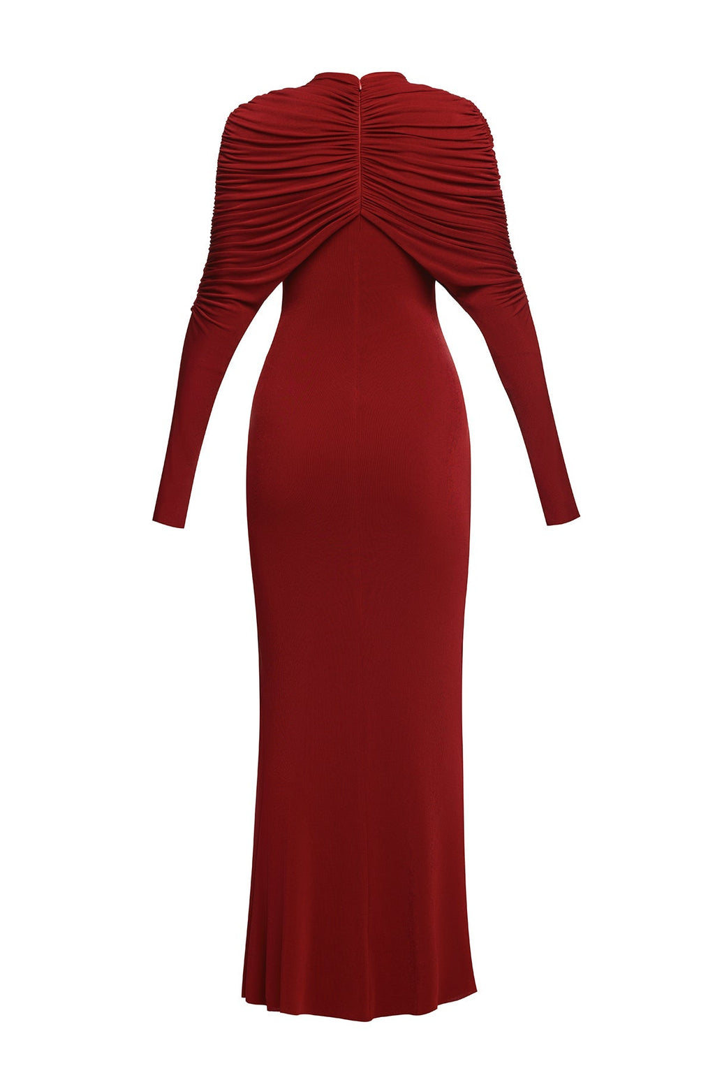 bonnie long sleeve pleated knot bodycon maxi dress in red Avalabel