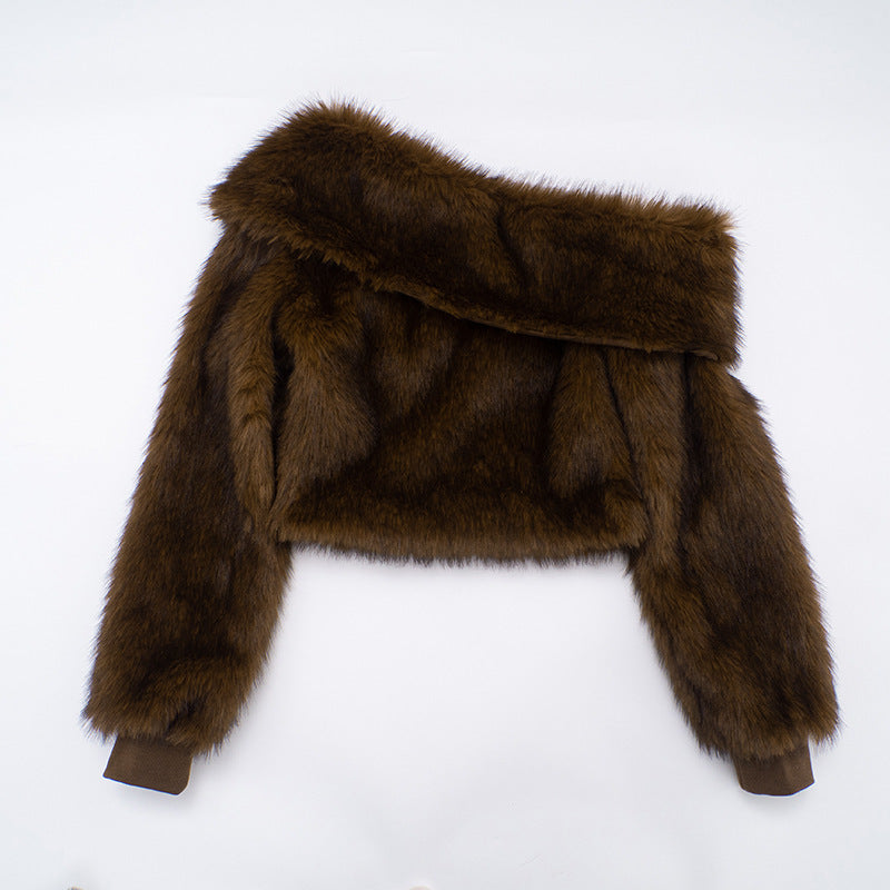 stacey One Shoulder Furry Top Avalabel