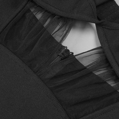 Back Slit Knitted Bandage Maxi Dress in Black