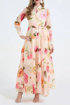 Dolores Colorful Floral Print Shirt Collar Maxi Dress Avalabel