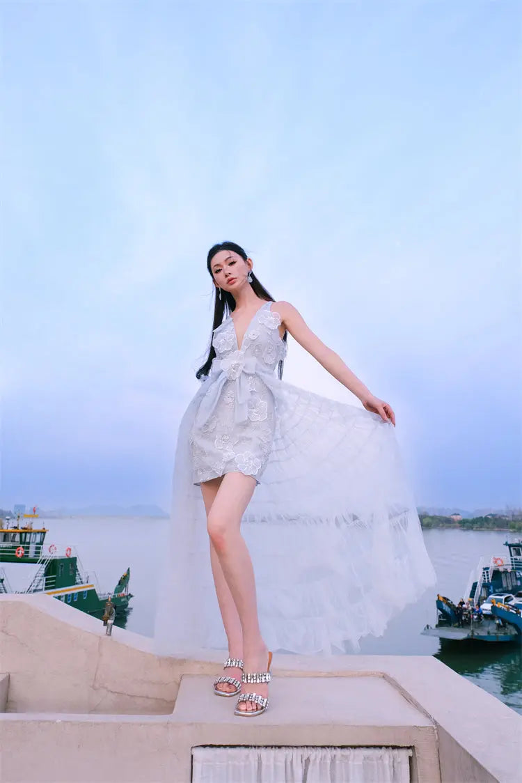 Vivi Light Blue Sleeveless Chiffon Banquet Dress Avalabel