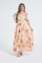 Dolores Colorful Floral Print Shirt Collar Maxi Dress Avalabel