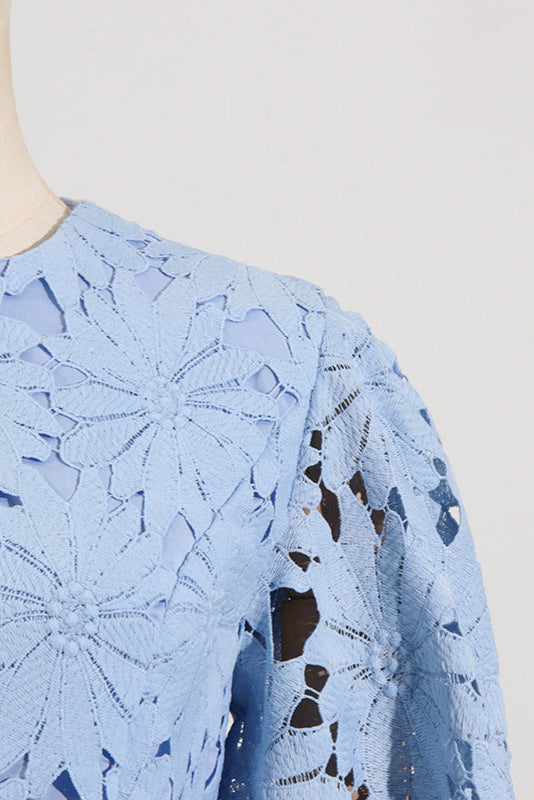 Lace Embroidered Top & Maxi Skirt Two-Piece Set in Blue Avalabel
