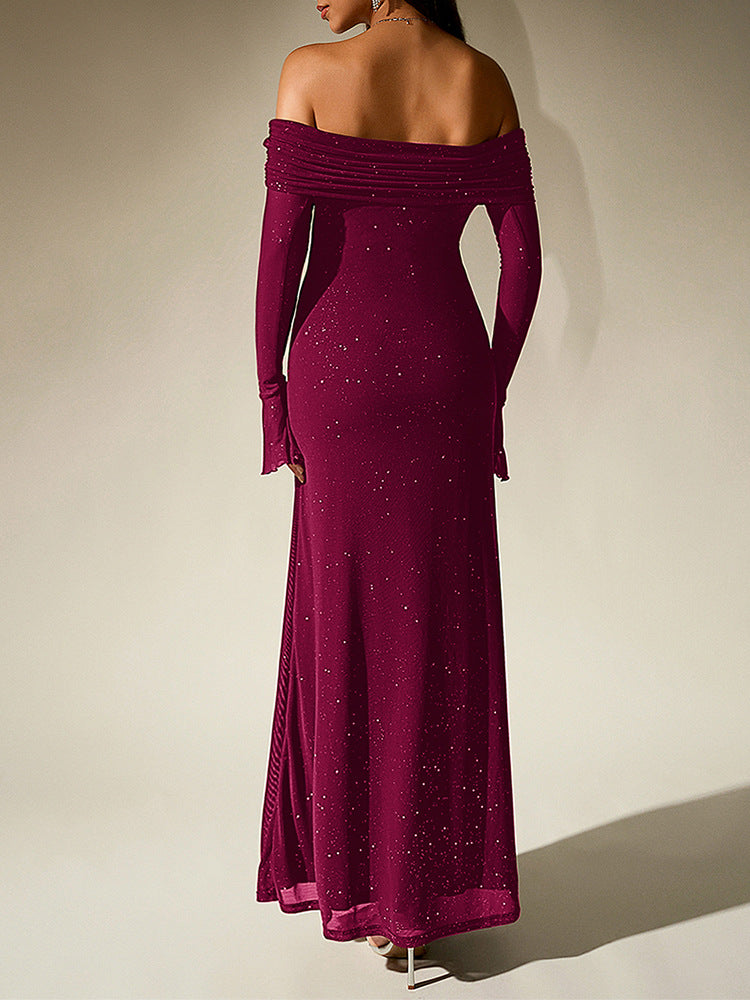 sprinkled strapless long-sleeved maxi dress