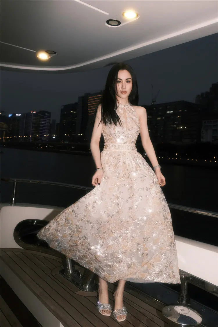 Gold Couture with Floral Embroidery Sequin Banquet Dress Avalabel