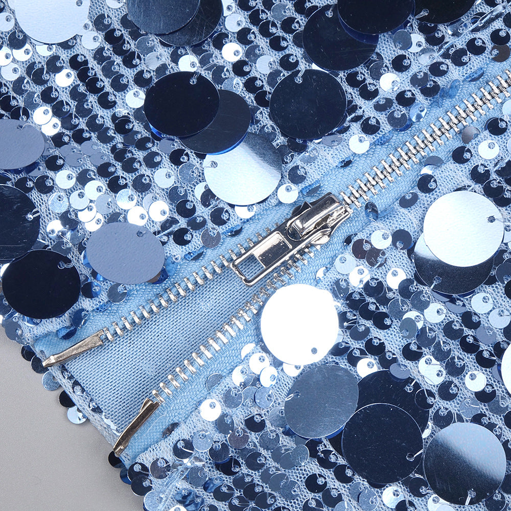 roberta Deep V-Neck Sequin Column Gown in blue Avalabel
