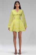 Flower Embroidery Hollow Mini Dress in White Avalabel