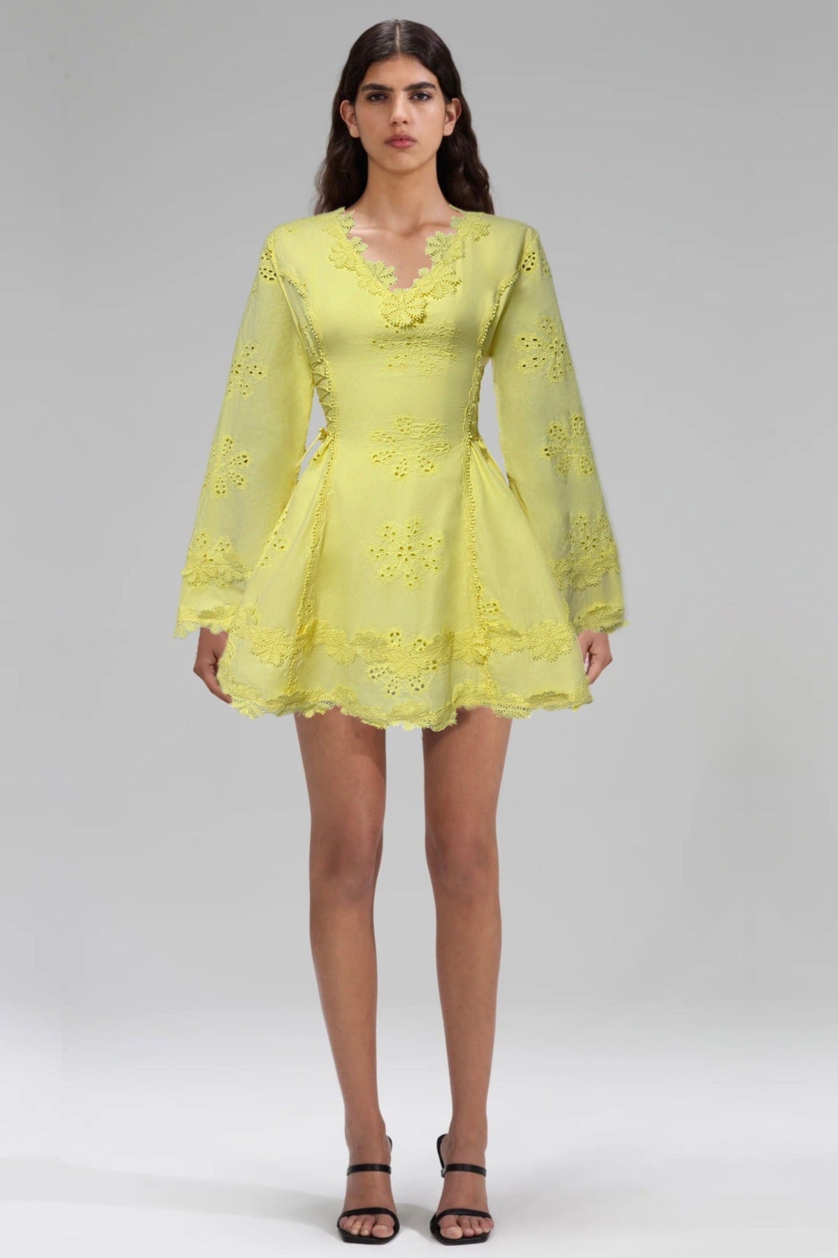 Flower Embroidery Hollow Mini Dress in White Avalabel