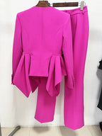 Audith Ruffled Blazer Two Piece Set - Pink Avalabel